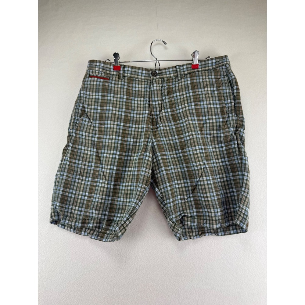 Tommy Bahama Plaid Shorts Mens 34 Green Linen Tencel‎ Blend Casual Summer